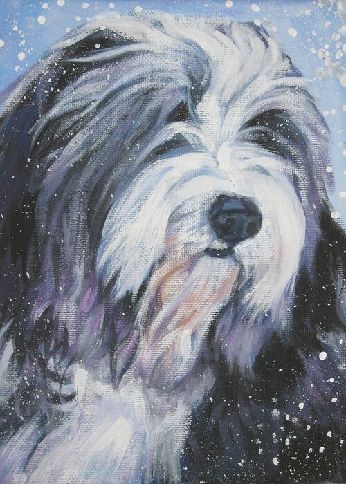 Bearded Collie Greeting Card featuring the painting Bearded Collie in Snow by Lee Ann Shepard