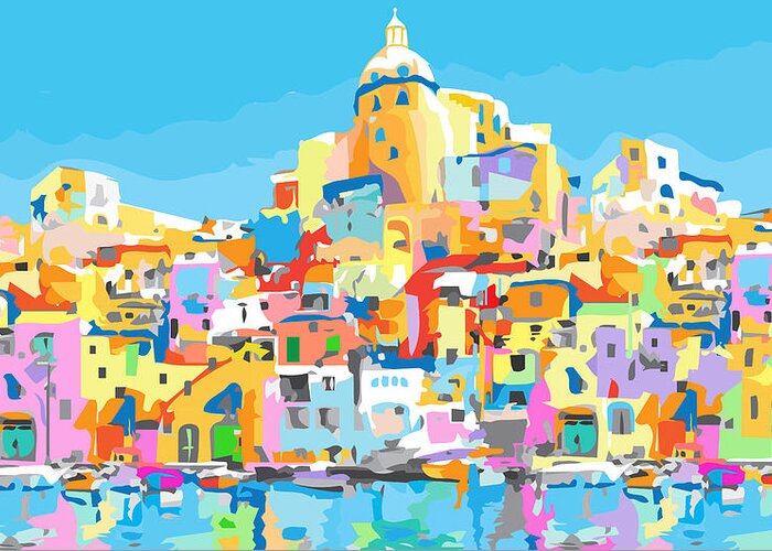 Amalfi Greeting Card featuring the digital art Beautiful Amalfi, Italy- Abstract Landscape by Inge Lewis