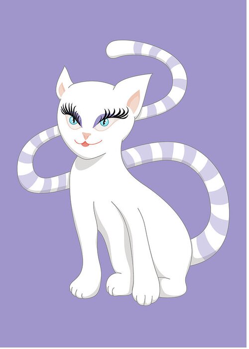 Cat Greeting Card featuring the digital art Beautiful Cartoon Cute White Cat by Boriana Giormova