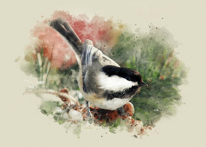 Chickadee Greeting Card featuring the mixed media Beautiful Chickadee - Watercolor Art by Christina Rollo