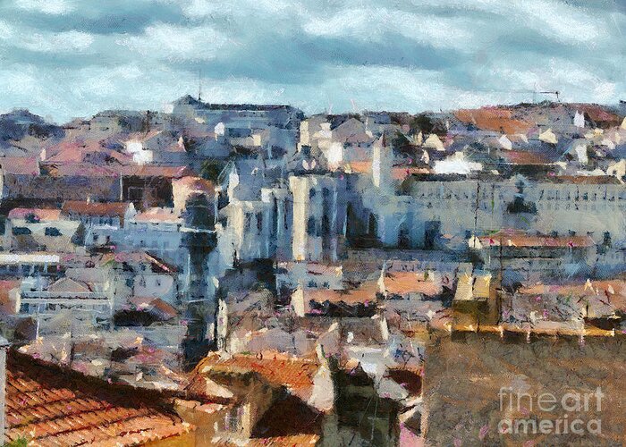 Painting Greeting Card featuring the painting Beautiful Lisbon Street by Dimitar Hristov