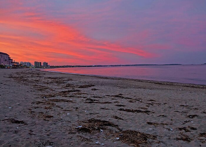 Revere Greeting Card featuring the photograph Beautiful Red Sunset over Revere Beach Revere MA by Toby McGuire