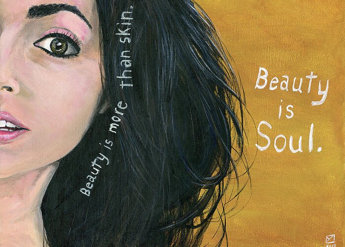 Portrait Greeting Card featuring the painting Beauty is Soul by Matthew Mezo
