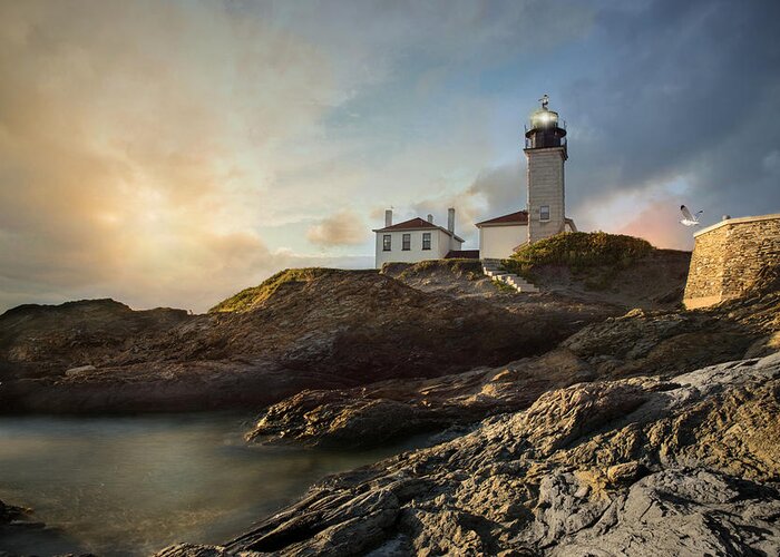 Lighthouse Greeting Card featuring the photograph Beavertail Light by Robin-Lee Vieira