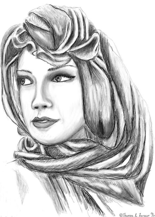 Sketch Greeting Card featuring the painting Bedouin Woman by ThomasE Jensen