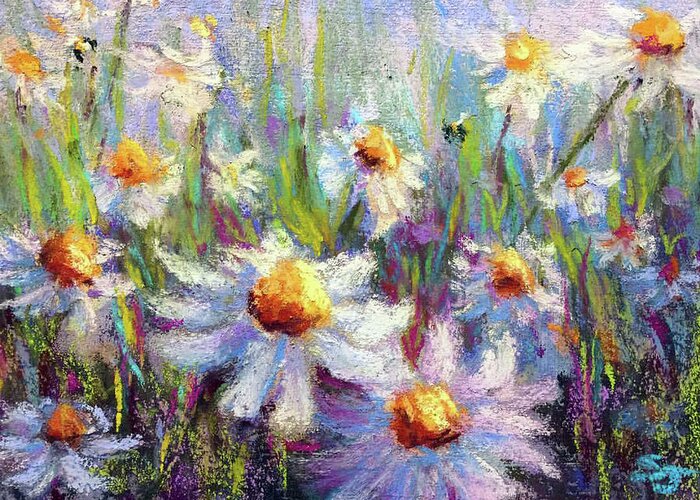 Daisies Greeting Card featuring the painting Bee Heaven by Susan Jenkins