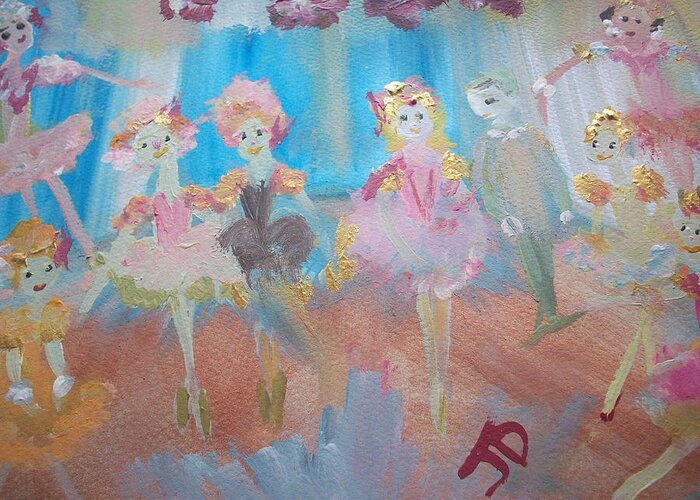 Dance Greeting Card featuring the painting Beginners on stage by Judith Desrosiers