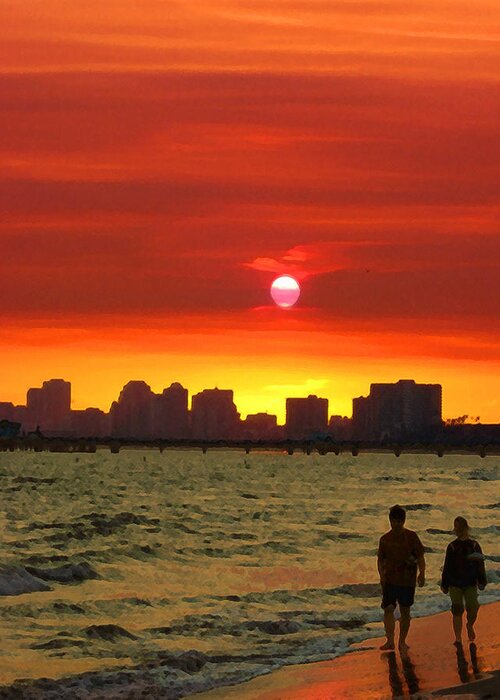 Belmont Shore Greeting Card featuring the digital art Belmont Shore Sunset by Timothy Bulone