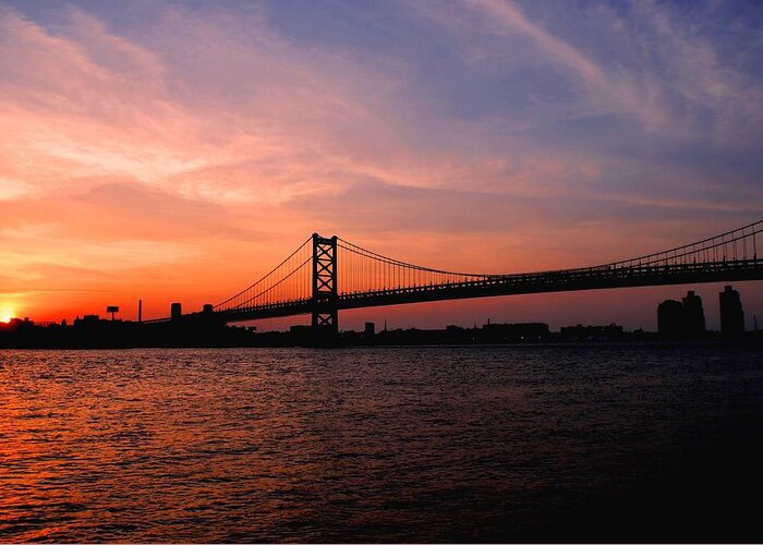 Philadelphia Greeting Card featuring the photograph Ben Franklin Bridge Sunset by Matt Quest