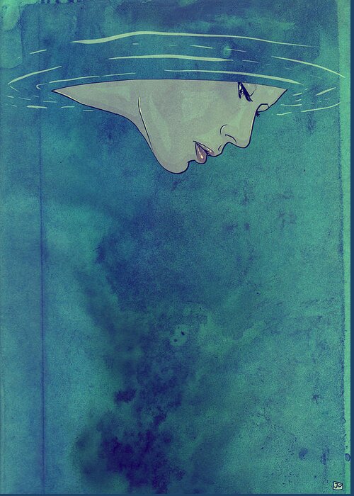 Underwater Greeting Card featuring the drawing Beneath by Giuseppe Cristiano