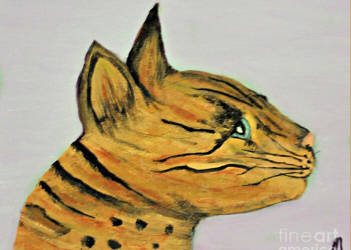 Bengal Cat Greeting Card featuring the painting Bengal Cat by Mindy Bench