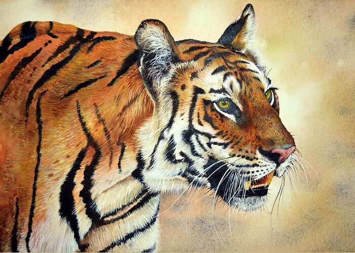 Bengal Tiger Greeting Card featuring the painting Bengal Tiger by Paul Dene Marlor