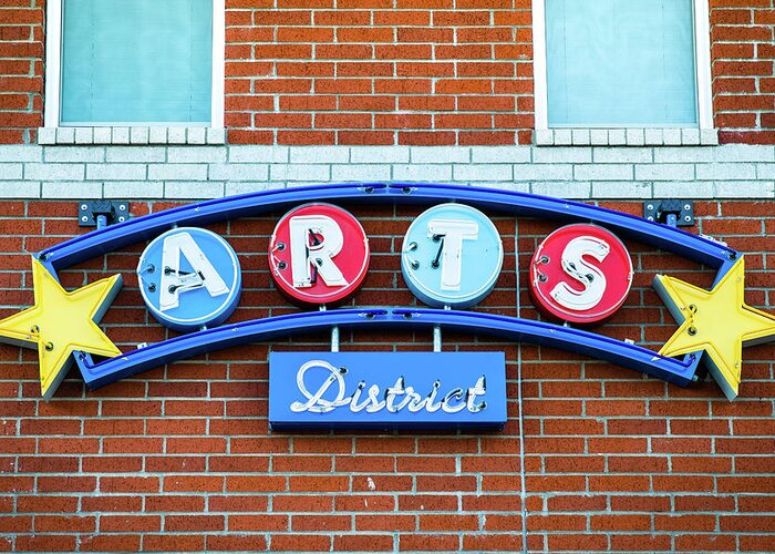 America Greeting Card featuring the photograph Bentonville Arts District Neon Sign by Gregory Ballos