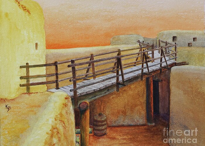 Bent's Fort Greeting Card featuring the painting Bent's Old Fort by Karen Fleschler