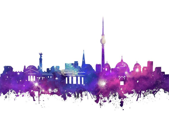 Berlin Greeting Card featuring the digital art Berlin City Skyline Galaxy by Bekim M