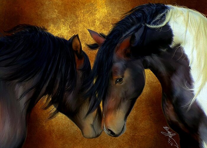 Horses Greeting Card featuring the painting Best Friends by Becky Herrera