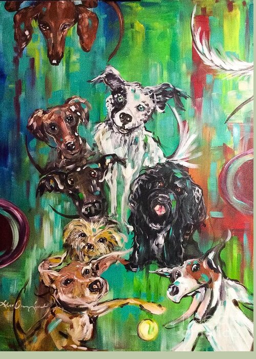 Dog Greeting Card featuring the painting Best Friends by Lisa Owen