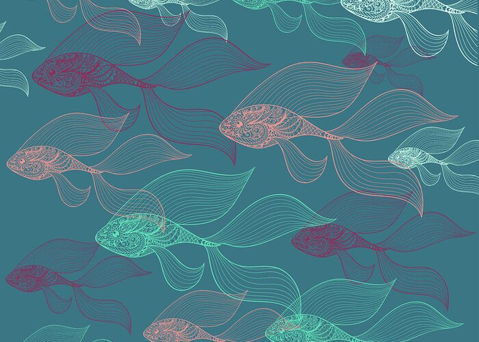 Nature Pattern Greeting Card featuring the digital art Beta Fish Animals Pattern by Mark Ashkenazi