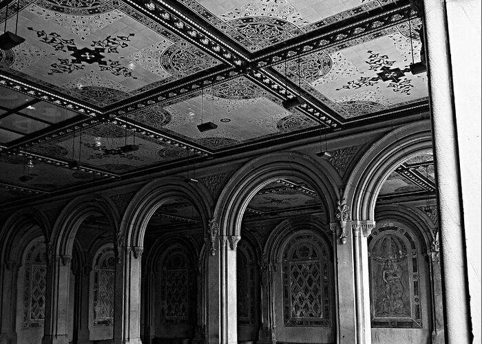 Central Park Greeting Card featuring the photograph Bethesda Terrace Arcade in Central Park - BW by James Aiken