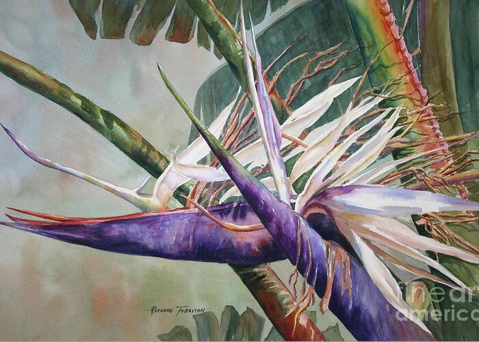 Bird Of Paradise Greeting Card featuring the painting Betty's Bird - Bird of Paradise by Roxanne Tobaison