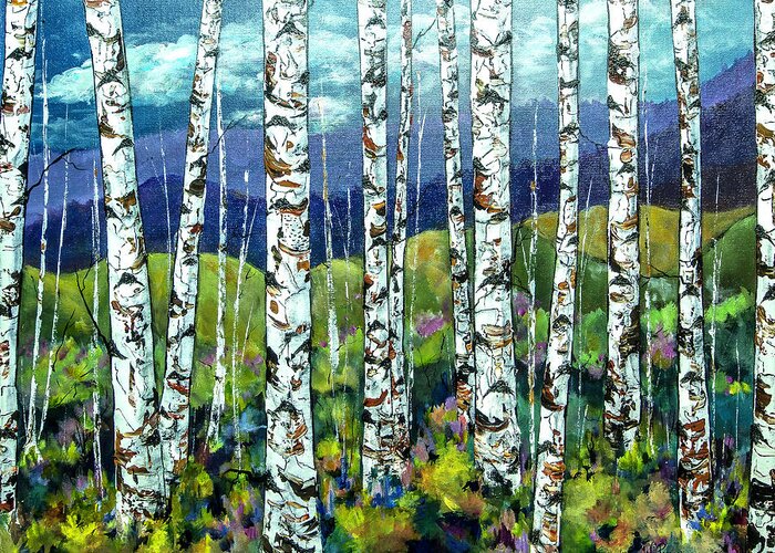 Trees Greeting Card featuring the painting Beyond the Birch by Wendy Provins