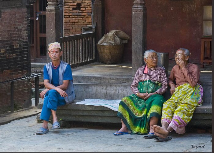Bhaktapur Greeting Card featuring the photograph Bhaktapur Gossips by Christopher Byrd