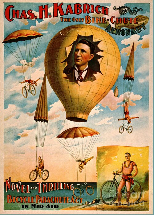 Bicycle Parachute Act 1896 Greeting Card featuring the photograph Bicycle Parachute Act 1896 by Padre Art