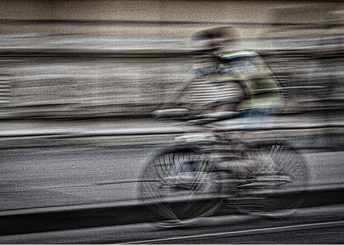 Abstract Greeting Card featuring the photograph Bicycle Rider Abstract by Stuart Litoff