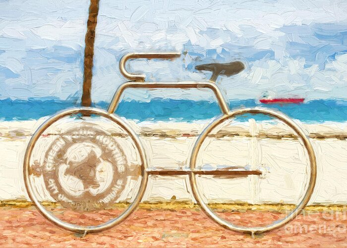 Lauderdale Greeting Card featuring the photograph Seaside Bicycle Stand by Les Palenik