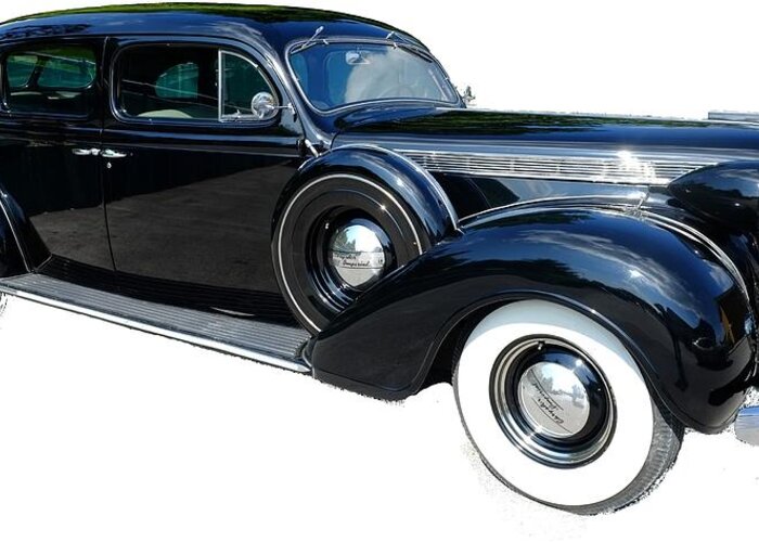 Vintage Greeting Card featuring the photograph 1937 Black Chrysler Imperial by Stacie Siemsen