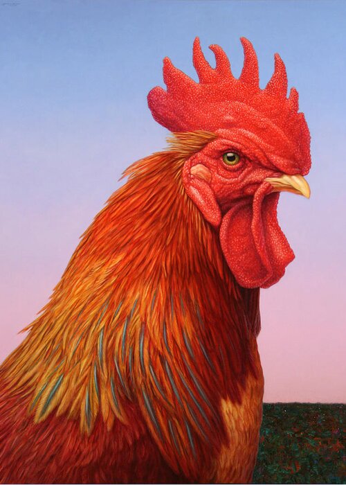 Rooster Greeting Card featuring the painting Big Red Rooster by James W Johnson
