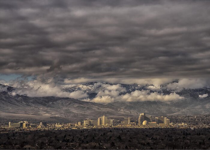 downtown Reno Greeting Card featuring the photograph Big Sky over Reno by Janis Knight