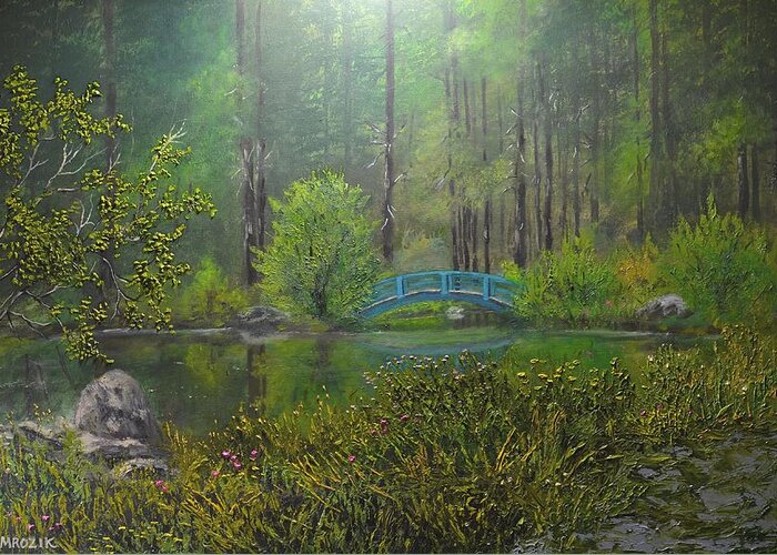 Spring Greeting Card featuring the painting Big Springs Gardens by Michael Mrozik