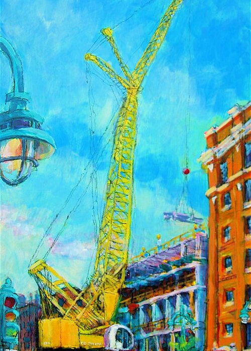 Cityscape Greeting Card featuring the painting Big Yellow by Les Leffingwell