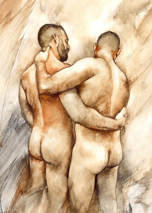 Male Nude Greeting Card featuring the painting Bill and Mark by Chris Lopez