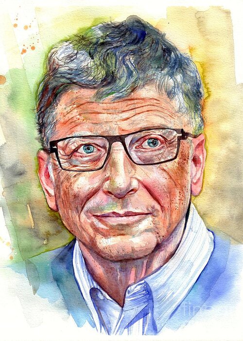 Bill Greeting Card featuring the painting Bill Gates portrait by Suzann Sines