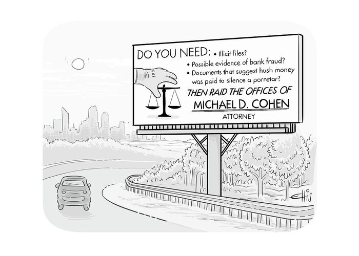 Billboard Greeting Card featuring the drawing Billboard for Michael Cohen by Ellis Rosen
