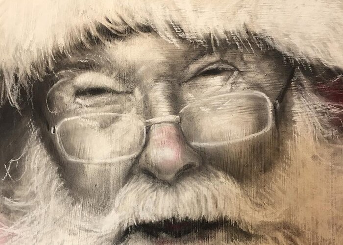 Santa Greeting Card featuring the drawing Billy Claus by Christy Sawyer