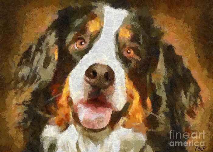 Portraits Greeting Card featuring the painting Bimbo - Bernese mountain dog by Dragica Micki Fortuna