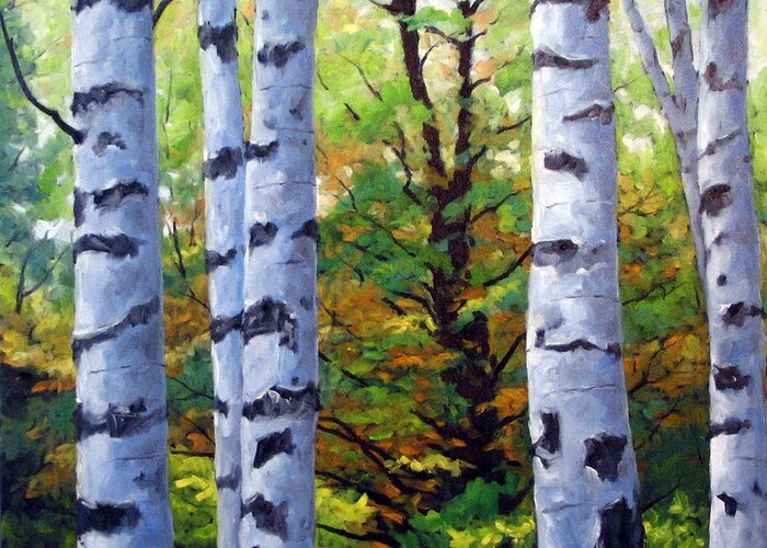 Art Greeting Card featuring the painting Birch Buddies by Richard T Pranke
