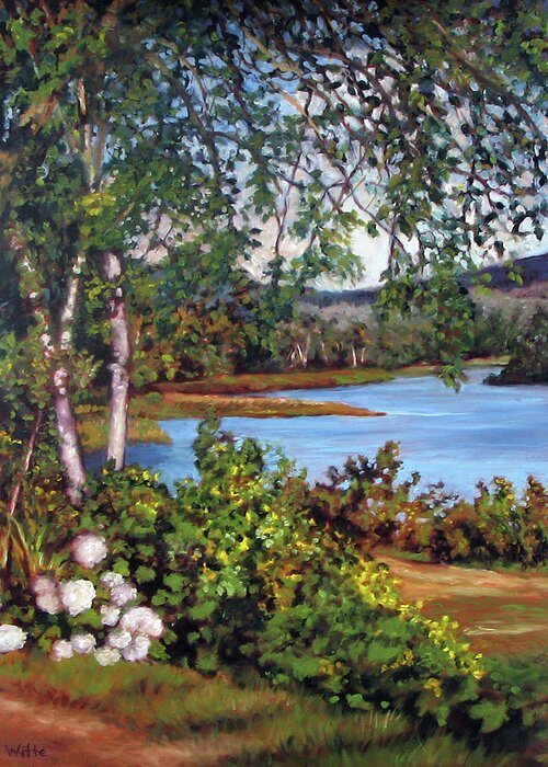 Landscape Greeting Card featuring the painting Birch Overlook by Marie Witte