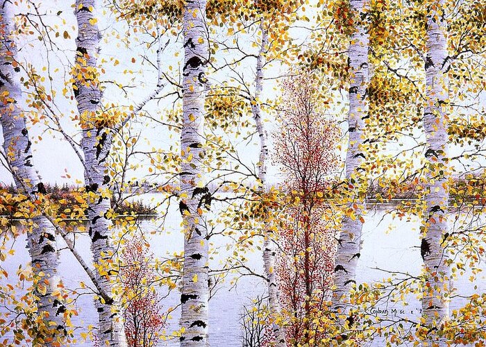 Birch-trees Greeting Card featuring the painting Birch-Trees at lake of Bays by Conrad Mieschke