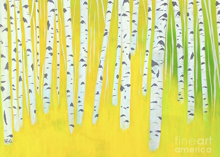 Birch Woods Greeting Card featuring the painting Birch Woods by Wonju Hulse