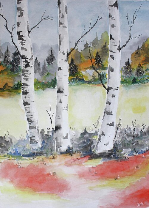Birch Greeting Card featuring the painting Birches by Barbara Teller