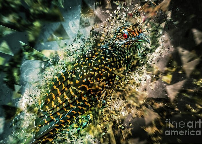 Artistic Greeting Card featuring the digital art Bird meets glass by Ray Shiu