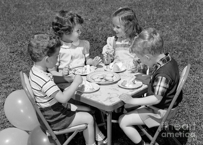 1950s Greeting Card featuring the photograph Birthday Party On The Lawn, C.1950s by H. Armstrong Roberts/ClassicStock