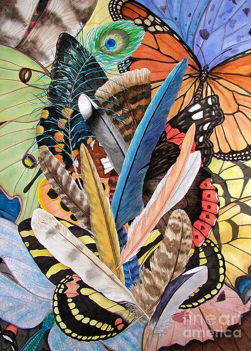 Feathers Greeting Card featuring the painting Bits of Flight by Lucy Arnold