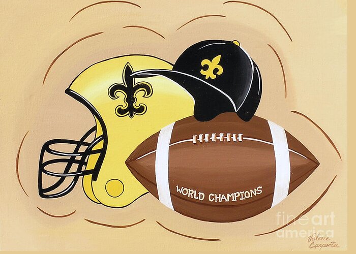Football Greeting Card featuring the painting Black and Gold Champs by Valerie Carpenter