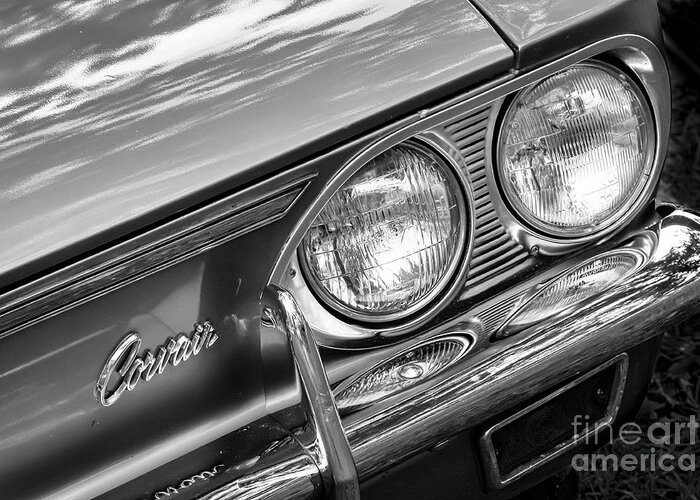 Corvair Greeting Card featuring the photograph Black and White Corvair by Dennis Hedberg