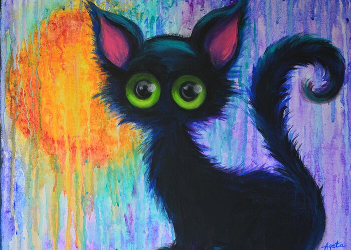 Cat Greeting Card featuring the painting Black Cat by Agata Lindquist